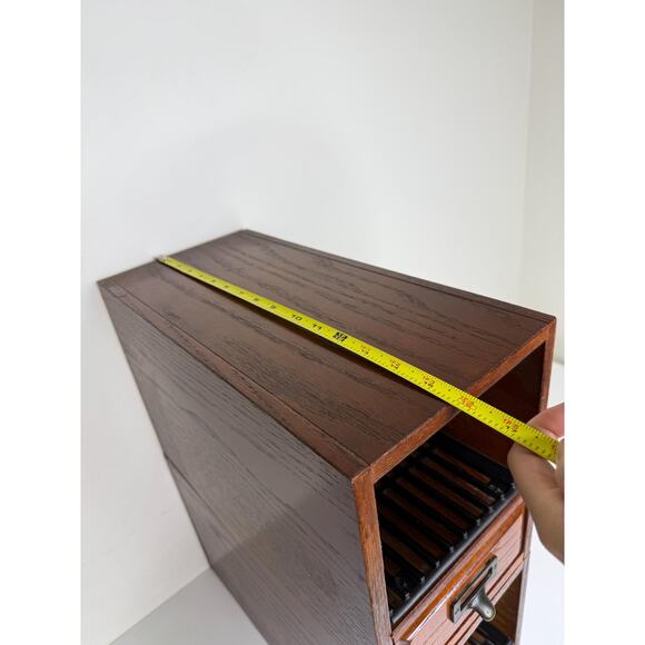 Vintage Library Card Catalog Pair Set Lot Of 2, Stackable Wood Brass Cabinet - Picture 8 of 10